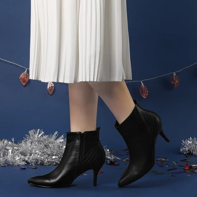 Perphy Women's Back Plaid Pointed Toe Stiletto Heels Ankle Boots 7 Perphy Women's Back Plaid Pointed Toe Stiletto Heels Ankle Boots - Image 5