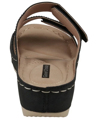 GC Shoes Rea Velcro Double Band Embellished Comfort Slide Wedge Sandals 4 GC Shoes Rea Velcro Double Band Embellished Comfort Slide Wedge Sandals - Image 2