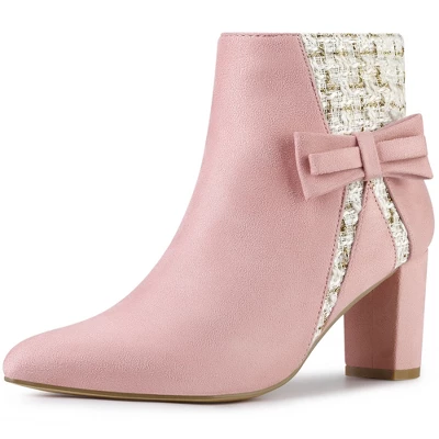 Allegra K Women's Plaid Pointed Toe Block Heels Ankle Boots 11 Allegra K Women's Plaid Pointed Toe Block Heels Ankle Boots - Image 9