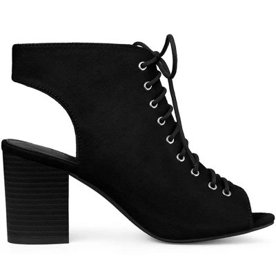 Perphy Women's Lace Up Peep Toe Slingback Heel Chunky Heels Ankle Boots 7 Perphy Women's Lace Up Peep Toe Slingback Heel Chunky Heels Ankle Boots - Image 5