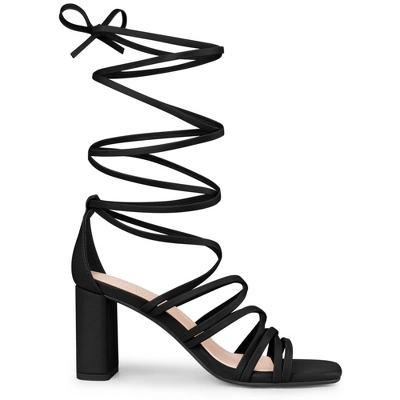 Perphy Strappy Open Toe Lace Up Chunky Heels Sandals For Women 7 Perphy Strappy Open Toe Lace Up Chunky Heels Sandals For Women - Image 5