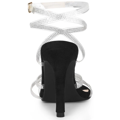 Allegra K Women's Rhinestone Lace Up Stiletto Heels Sandals 4 Allegra K Women's Rhinestone Lace Up Stiletto Heels Sandals - Image 2