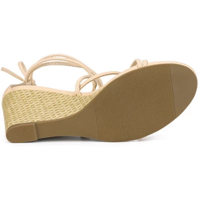 Allegra K Women's Lace Up Strappy Low Wedges Sandals 6 Allegra K Women's Lace Up Strappy Low Wedges Sandals - Image 4