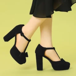 Allegra K Women's Mary Janes Platform Pumps Chunky Heels