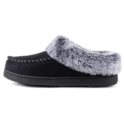RockDove Women's Faux Fur Collar Moc Toe Slide Slipper