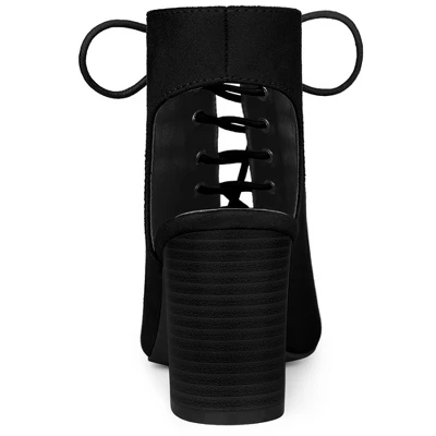 Perphy Women's Lace Up Peep Toe Slingback Heel Chunky Heels Ankle Boots 4 Perphy Women's Lace Up Peep Toe Slingback Heel Chunky Heels Ankle Boots - Image 2