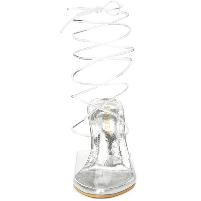 Allegra K Women's Clear Heels Lace Up Strappy Stiletto Heel Sandals 4 Allegra K Women's Clear Heels Lace Up Strappy Stiletto Heel Sandals - Image 2