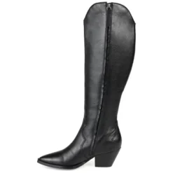 Journee Signature Womens Genuine Leather Pryse Wide Calf Almond Toe Pull On Knee High Boots