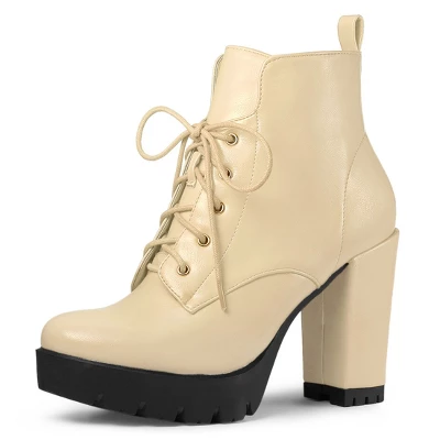 Allegra K Women's Round Toe Chunky Heel Lace Up Platform Boots 12 Allegra K Women's Round Toe Chunky Heel Lace Up Platform Boots - Image 10