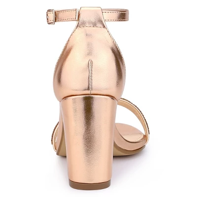 Allegra K Women's Rhinestone Ankle Strap Chunky Sandals 5 Allegra K Women's Rhinestone Ankle Strap Chunky Sandals - Image 3