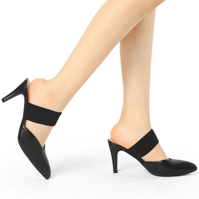 Allegra K Women's Pointed Toe Elastic Strap Stiletto Heels Mules 3 Allegra K Women's Pointed Toe Elastic Strap Stiletto Heels Mules