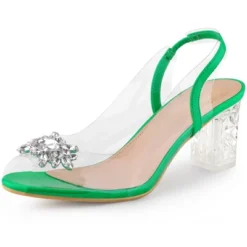 Perphy Women's Clear Slingback Rhinestone Peep Toe Block Sandal Heels -Bearpaw Shoes Shop GUEST 8b661acf de9e 472e 8d73 ab8a278833dd