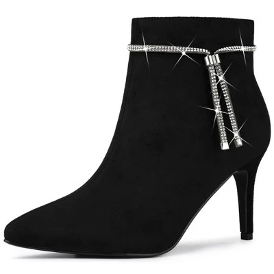 Allegra K Women's Bling Rhinestone Pointed Toe Stiletto Heels Ankle Boots 9 Allegra K Women's Bling Rhinestone Pointed Toe Stiletto Heels Ankle Boots - Image 7