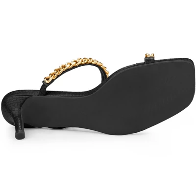 Perphy Snakeskin Printed Square Toe Chain Stiletto Heels Slide Sandals For Women 6 Perphy Snakeskin Printed Square Toe Chain Stiletto Heels Slide Sandals For Women - Image 4