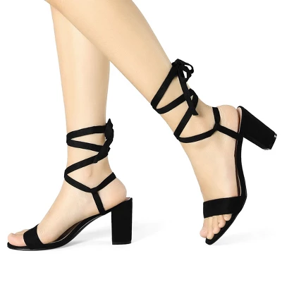 Allegra K Women's Lace Up Chunky Heels Sandals 3 Allegra K Women's Lace Up Chunky Heels Sandals