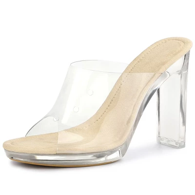 Allegra K Women's Clear Platform Block Heeled Slides Sandals 11 Allegra K Women's Clear Platform Block Heeled Slides Sandals - Image 9