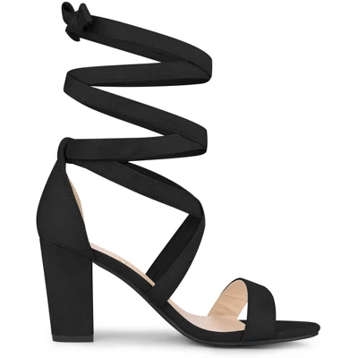 Perphy Crisscross Lace Up Mid Block Heels Sandals For Women 7 Perphy Crisscross Lace Up Mid Block Heels Sandals For Women - Image 5