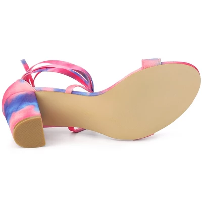 Allegra K Women's Tie Dye Lace Up Strappy Chunky Heels Sandals 7 Allegra K Women's Tie Dye Lace Up Strappy Chunky Heels Sandals - Image 5