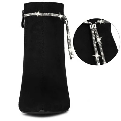 Allegra K Women's Bling Rhinestone Pointed Toe Stiletto Heels Ankle Boots 4 Allegra K Women's Bling Rhinestone Pointed Toe Stiletto Heels Ankle Boots - Image 2