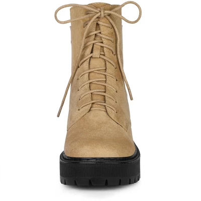 Allegra K Women's Lace Up Platform Chunky Heel Combat Boots 3 Allegra K Women's Lace Up Platform Chunky Heel Combat Boots