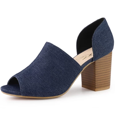 Perphy Denim Open Toe Chunky Heels Slide Sandals 9 Perphy Denim Open Toe Chunky Heels Slide Sandals - Image 7