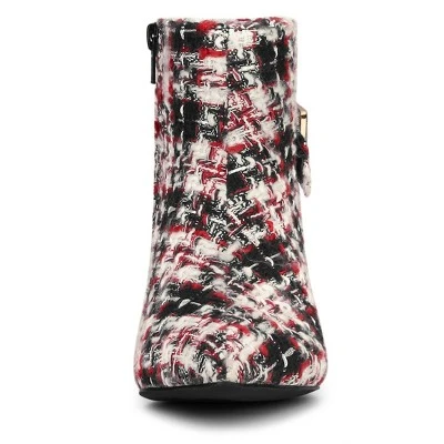 Allegra K Women's Plaid Pointed Toe Chunky Heels Ankle Boots 4 Allegra K Women's Plaid Pointed Toe Chunky Heels Ankle Boots - Image 2