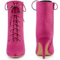 Perphy Women's Pointy Toe Zip Lace Up Stiletto Heel Ankle Boots