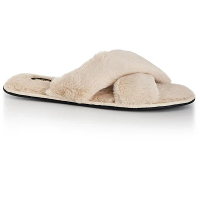Women's Plus Size WIDE FIT Jojo Cross Slipper - Cream | EVANS 5 Women's Plus Size WIDE FIT Jojo Cross Slipper - Cream | EVANS - Image 3