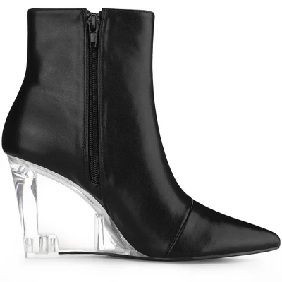 Allegra K Women's Pointed Toe Clear Wedge Heels Ankle Boots 7 Allegra K Women's Pointed Toe Clear Wedge Heels Ankle Boots - Image 5
