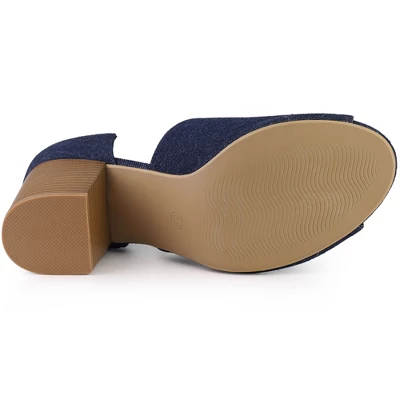 Perphy Denim Open Toe Chunky Heels Slide Sandals 6 Perphy Denim Open Toe Chunky Heels Slide Sandals - Image 4