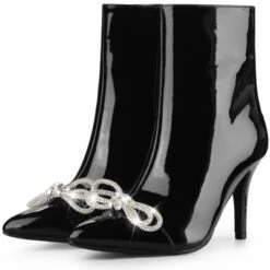 Perphy Women's Bow Rhinestone Pointy Toe Stiletto Heels Ankle Boots -Bearpaw Shoes Shop GUEST b00d7b3a 7bd0 47e0 93cf 6b4404d9b7d5