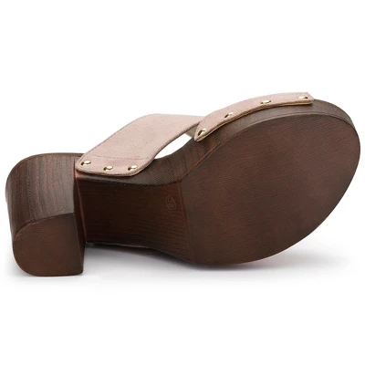 Allegra K Women's Faux Suede Platform High Block Heel Slides Sandals 7 Allegra K Women's Faux Suede Platform High Block Heel Slides Sandals - Image 5