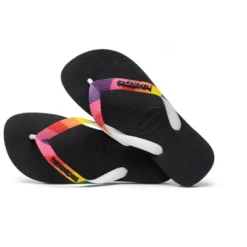 Havaianas - Women's Top Pride Strap Flip Flop Sandals - Black With Rainbow Strap
