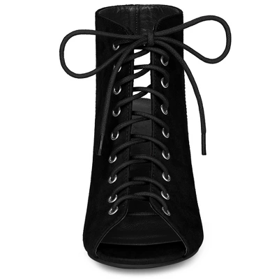 Perphy Women's Lace Up Peep Toe Slingback Heel Chunky Heels Ankle Boots 3 Perphy Women's Lace Up Peep Toe Slingback Heel Chunky Heels Ankle Boots