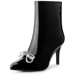 Perphy Women's Bow Rhinestone Pointy Toe Stiletto Heels Ankle Boots -Bearpaw Shoes Shop GUEST bd0205d9 cb99 46aa ae3b d68fa851e65b