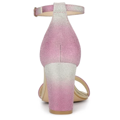 Allegra K Women's Gradient Glitter Chunky Heels Sandals 5 Allegra K Women's Gradient Glitter Chunky Heels Sandals - Image 3