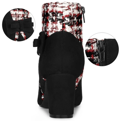 Allegra K Women's Plaid Pointed Toe Block Heels Ankle Boots 4 Allegra K Women's Plaid Pointed Toe Block Heels Ankle Boots - Image 2