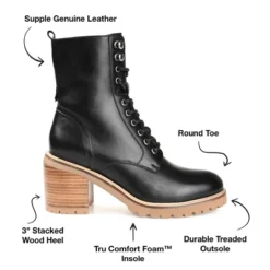 Journee Signature Womens Genuine Leather Malle Round Toe Stacked Combat Booties -Bearpaw Shoes Shop GUEST c58f02c8 15a4 43f9 8754 9c7c4d967ef6