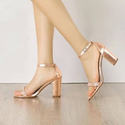 Allegra K Women's Rhinestone Ankle Strap Chunky Sandals 3 Allegra K Women's Rhinestone Ankle Strap Chunky Sandals