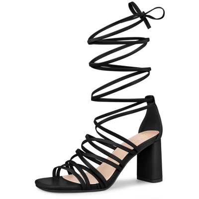 Perphy Strappy Open Toe Lace Up Chunky Heels Sandals For Women 8 Perphy Strappy Open Toe Lace Up Chunky Heels Sandals For Women - Image 6