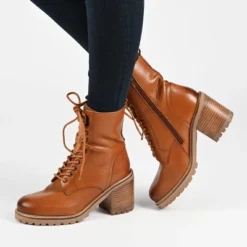 Journee Signature Womens Genuine Leather Malle Round Toe Stacked Combat Booties -Bearpaw Shoes Shop GUEST cbf6b5c6 68a0 4f35 b55f 5709123188f2