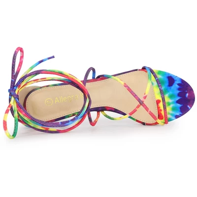 Allegra K Women's Lace Up Strappy Tie Dye Kitten Heels Sandals 6 Allegra K Women's Lace Up Strappy Tie Dye Kitten Heels Sandals - Image 4