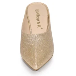 Allegra K Women's Glitter Pointed Toe Slip On Chunky Heels Slide Mules