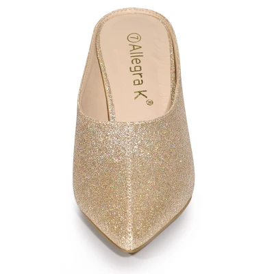 Allegra K Women's Glitter Pointed Toe Slip On Chunky Heels Slide Mules 3 Allegra K Women's Glitter Pointed Toe Slip On Chunky Heels Slide Mules