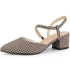 Perphy Houndstooth Printed Pointed Toe Slingback Chunky Heels Mules For Women -Bearpaw Shoes Shop GUEST cf848112 6235 4441 b5f5 eb38616557f1