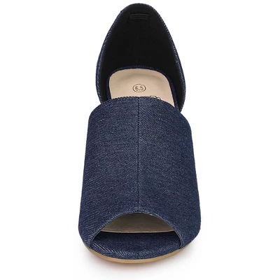 Perphy Denim Open Toe Chunky Heels Slide Sandals 3 Perphy Denim Open Toe Chunky Heels Slide Sandals