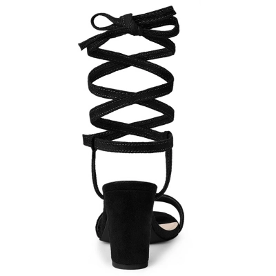 Allegra K Women's Lace Up Chunky Heels Sandals 5 Allegra K Women's Lace Up Chunky Heels Sandals - Image 3