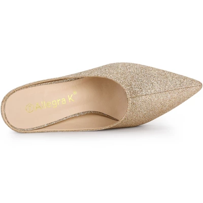 Allegra K Women's Glitter Pointed Toe Slip On Chunky Heels Slide Mules 5 Allegra K Women's Glitter Pointed Toe Slip On Chunky Heels Slide Mules - Image 3