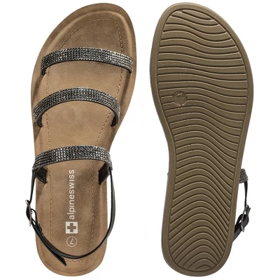 Alpine Swiss Womens Flat Strappy Rhinestone Sandals Gladiator Shoes 4 Alpine Swiss Womens Flat Strappy Rhinestone Sandals Gladiator Shoes - Image 2