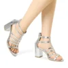 Allegra K Women's Cage Strappy Gladiators Chunky Heels Sandals